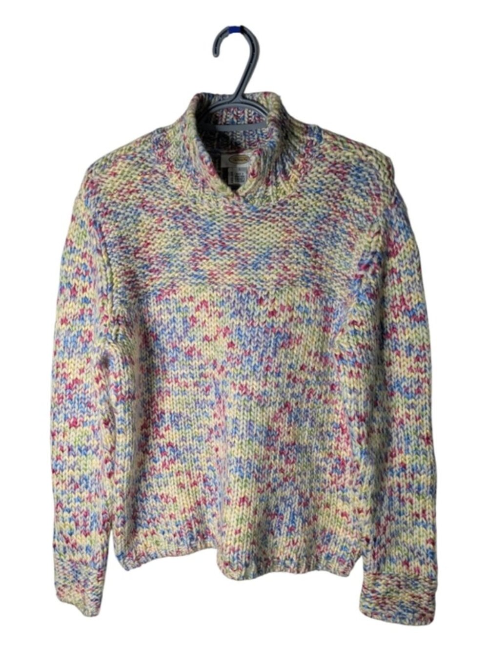 Talbots Vintage Rainbow Split Neck Turtleneck Chunky Knit Wool Blend Sweater Lrg
